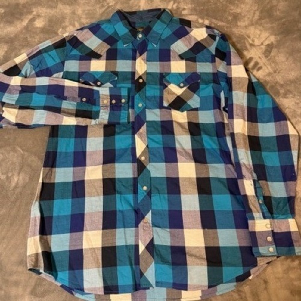 Roper Mens 2XL Blue Plaid Western Long Sleeve Shirt 3-01-062-259BU Pearl Snaps